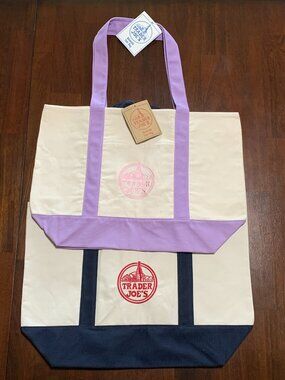 Trader Joe's Large Canvas Tote Bag Set of Two NWT